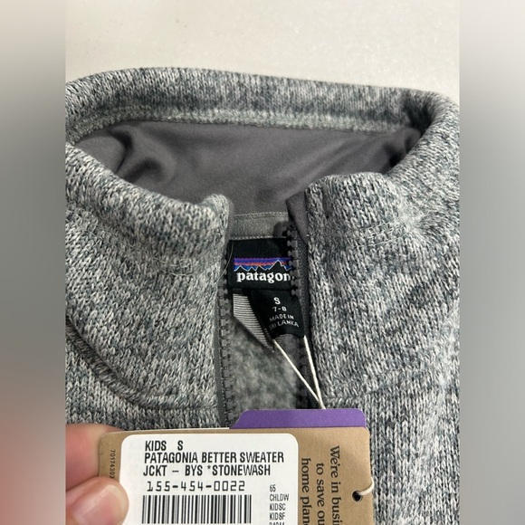 Patagonia Boys' Small Size 7 8 Better Sweater Jacket Stonewash Grey NWT - Picture 7 of 12